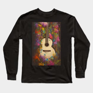 Acoustic Guitar with Flowers Watercolor Long Sleeve T-Shirt